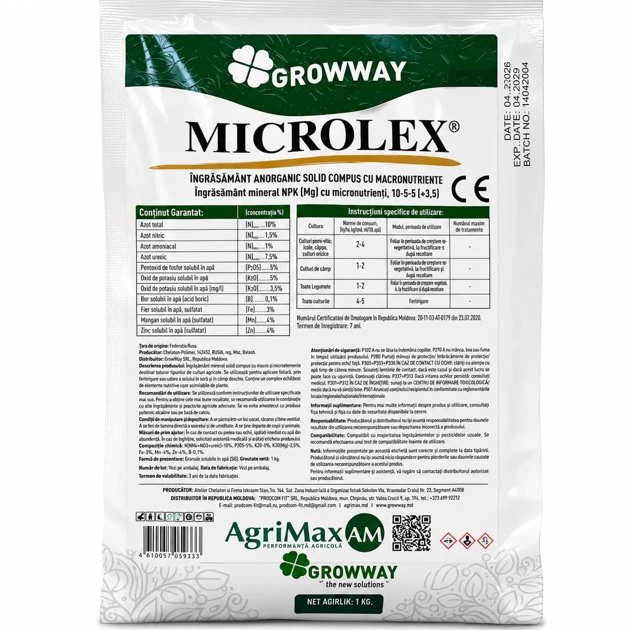 GROWWAY MICROLEX NPK (Mg) cu micronutrienți, 10-5-5 (+3,5) 1 kg 1