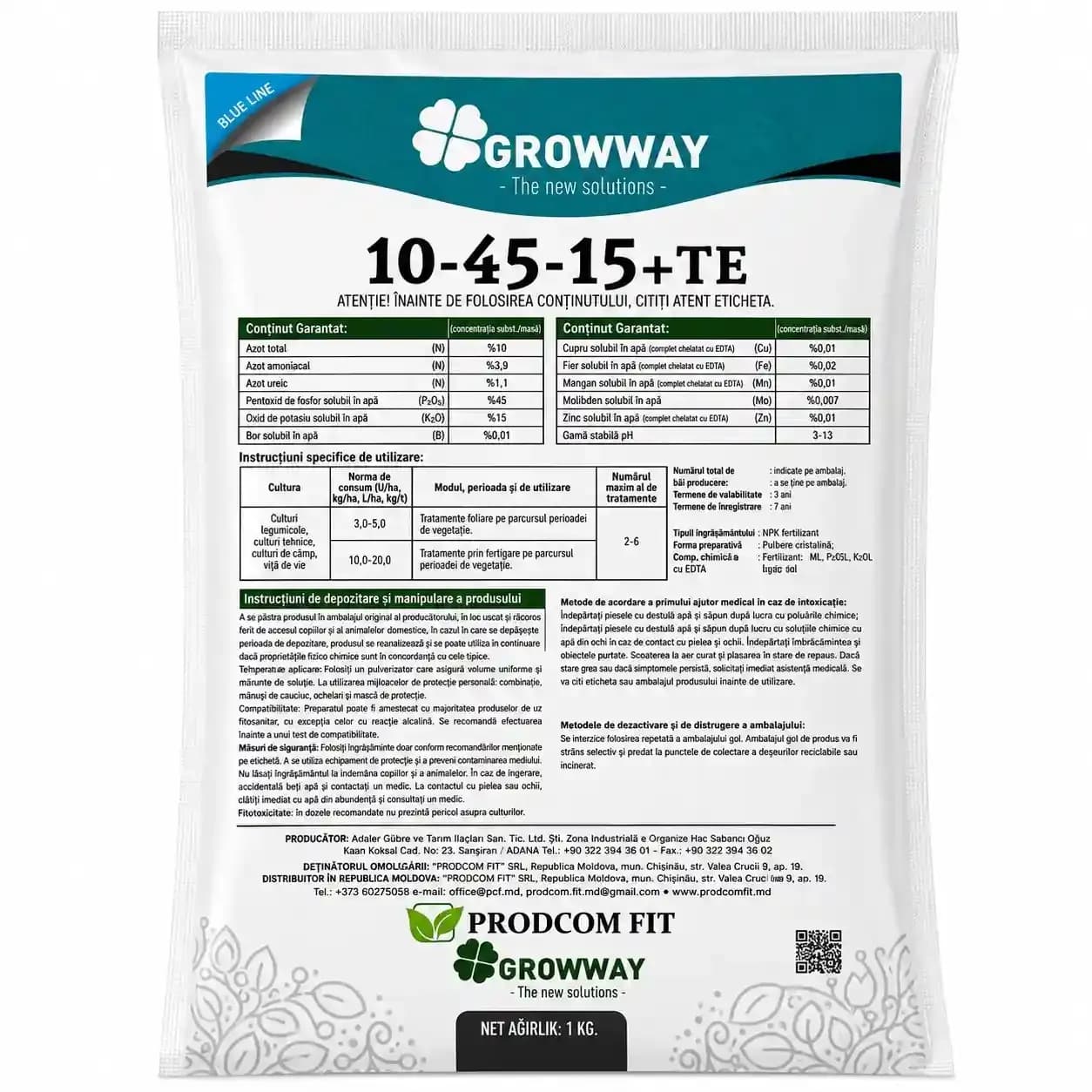 GROWWAY  Blue Line 10-45-15+Te, 1 kg 1