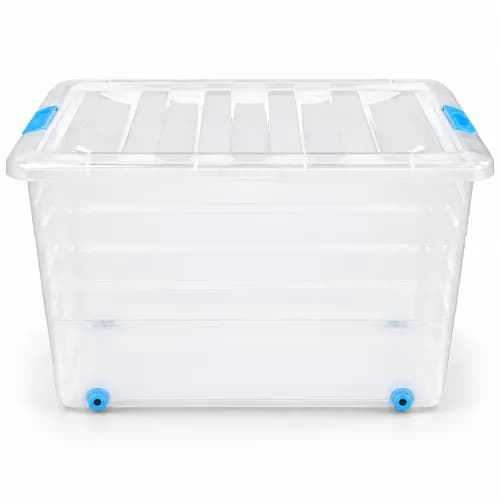 Cutie de depozitare din plastic, cu capac și roți, 60 L